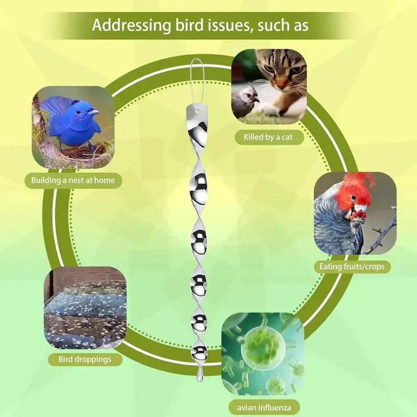 Reflective Bird Deterrent with Wind-Spinning Spiral Rod and Hanging Rope, Outdoor Pack Veldora