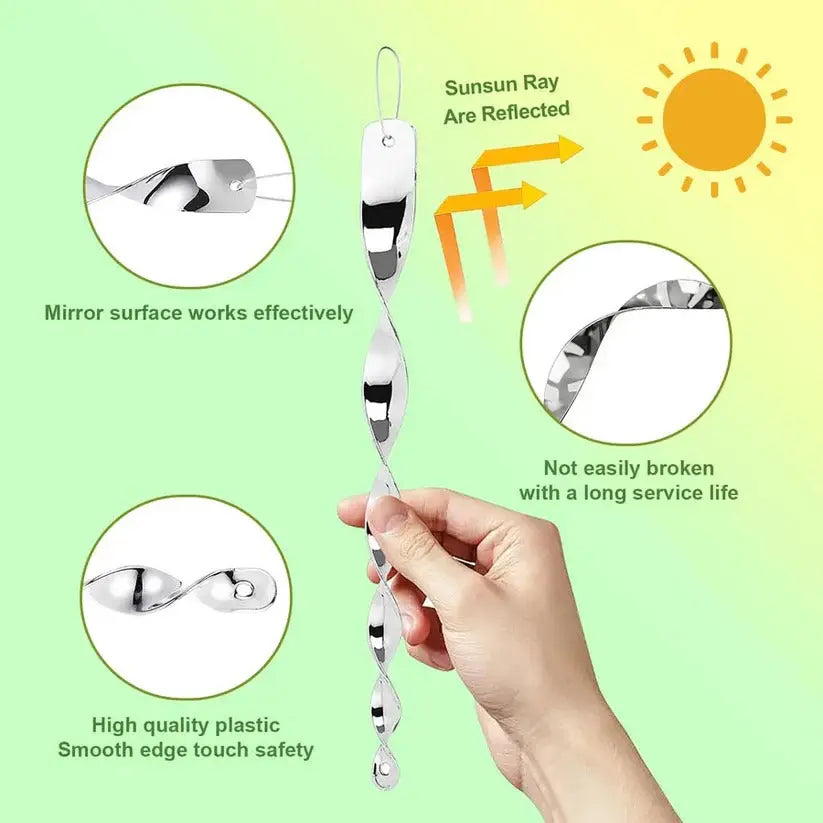 Reflective Bird Deterrent with Wind-Spinning Spiral Rod and Hanging Rope, Outdoor Pack Veldora