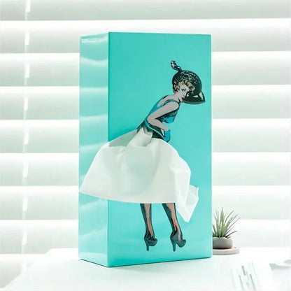 Tissue Box Cover with Flowing Skirt Motion and Weighted Base, Fits Most Rectangular Boxes Veldora