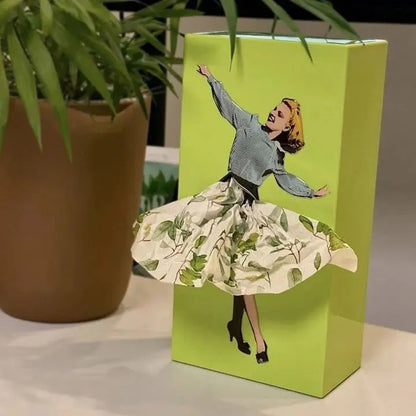 Tissue Box Cover with Flowing Skirt Motion and Weighted Base, Fits Most Rectangular Boxes Veldora