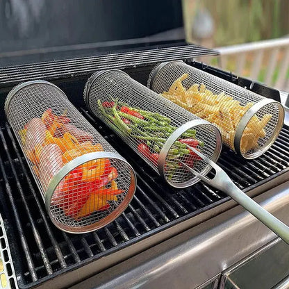 Rotisserie Grill Basket with Movable Door and Locking Latch, Stainless Steel Veldora