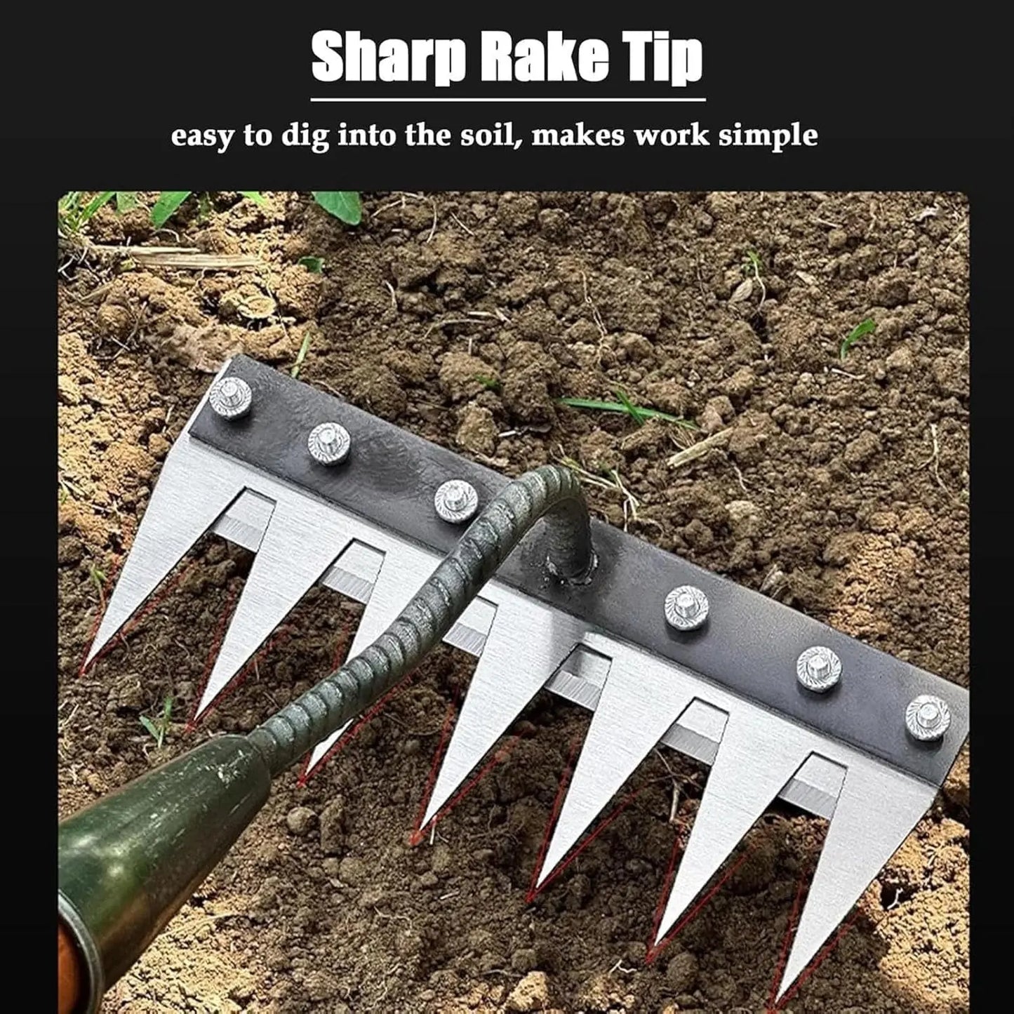 Garden Weeding Rake with Carbon Steel Head and Comfort Grip, Fits Standard Wooden Handles Veldora