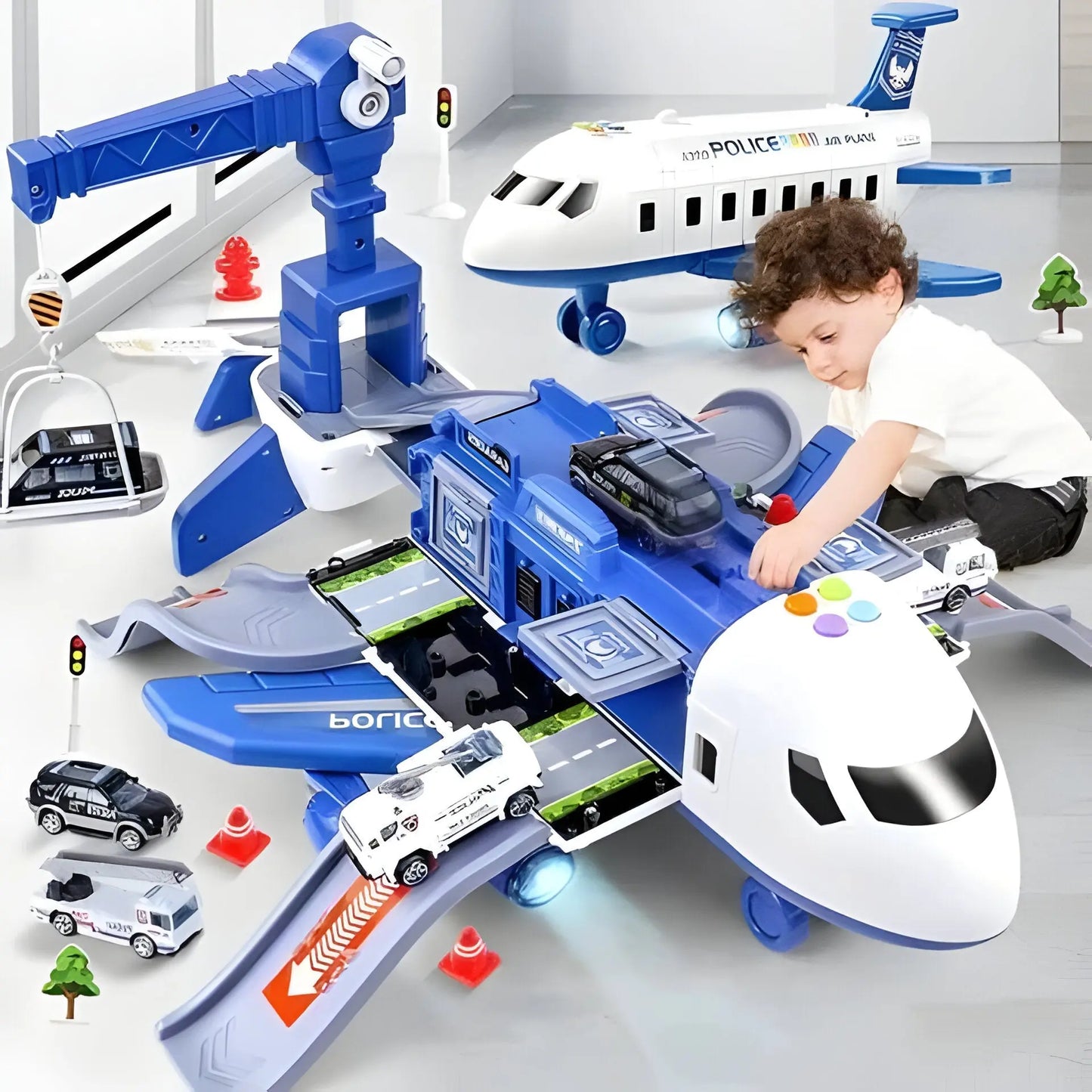 Toy Airplane Playset with Lights, Sound and Accessory Vehicles, 20 Pieces Veldora