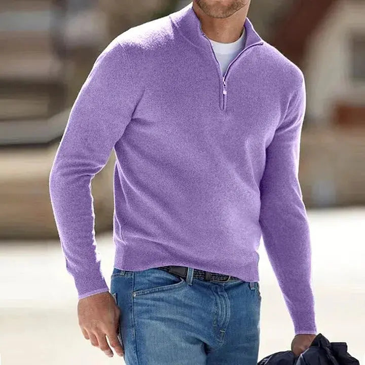 Cashmere Sweater with Zip Front and Tailored Long Sleeve Fit for Men Veldora