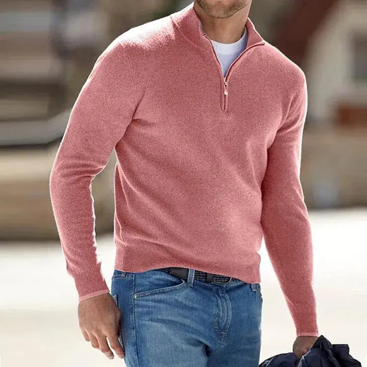 Cashmere Sweater with Zip Front and Tailored Long Sleeve Fit for Men Veldora