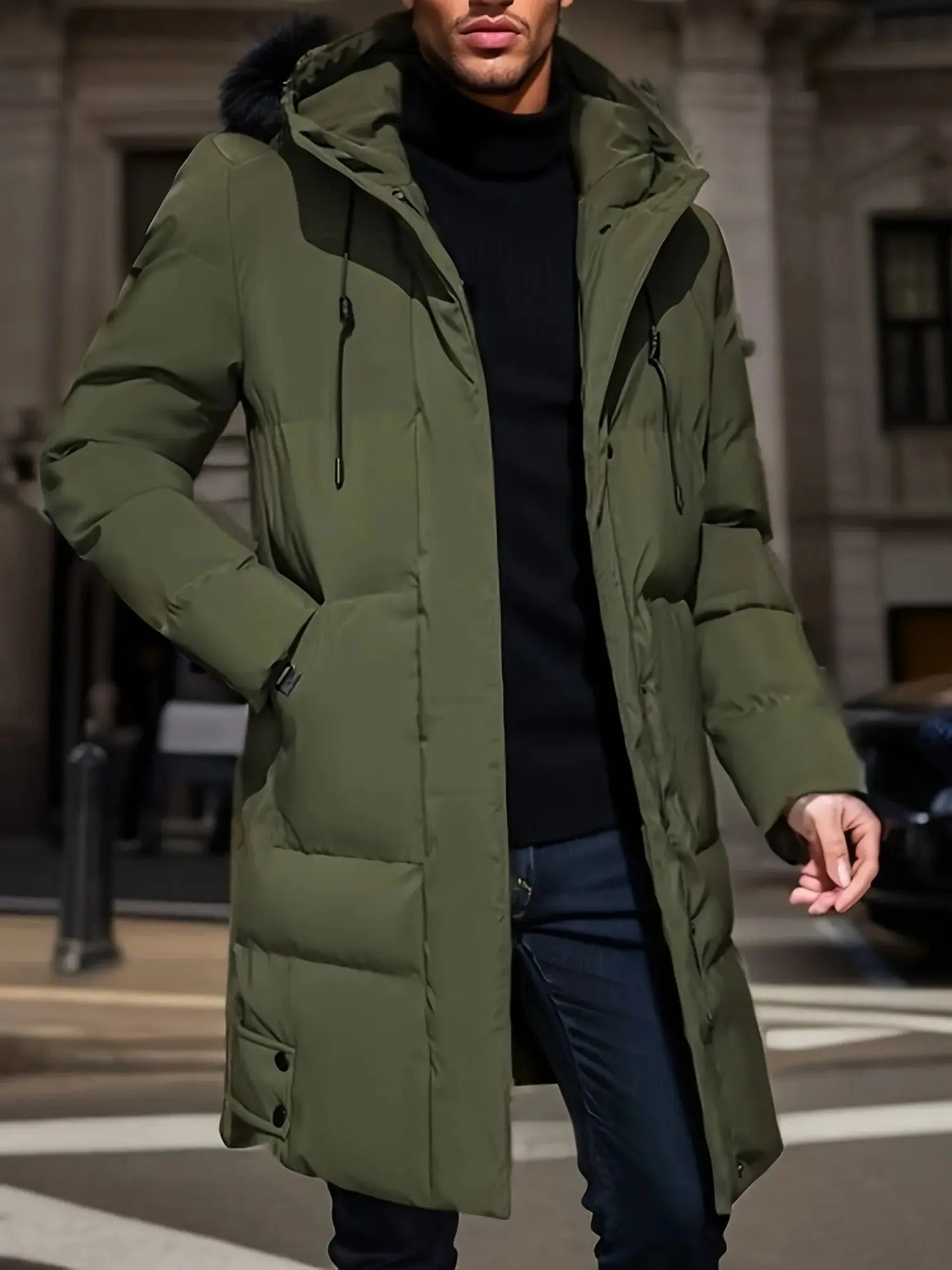 Men's Long Winter Jacket with Waterproof Shell and Insulated Lining, Adjustable Hood Veldora