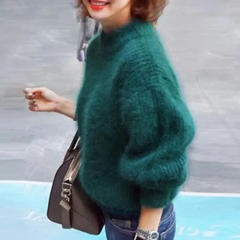 Loose Knit Sweater with Wide Crew Neck and Ribbed Cuffs, Relaxed Vintage-Inspired Fit Veldora