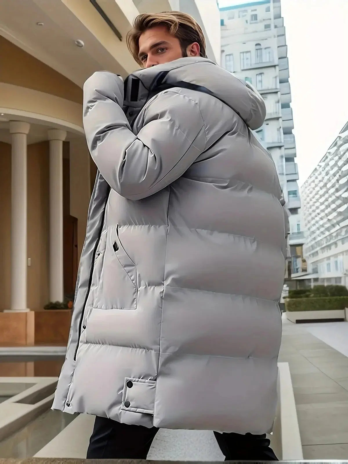 Men's Long Winter Jacket with Waterproof Shell and Insulated Lining, Adjustable Hood Veldora