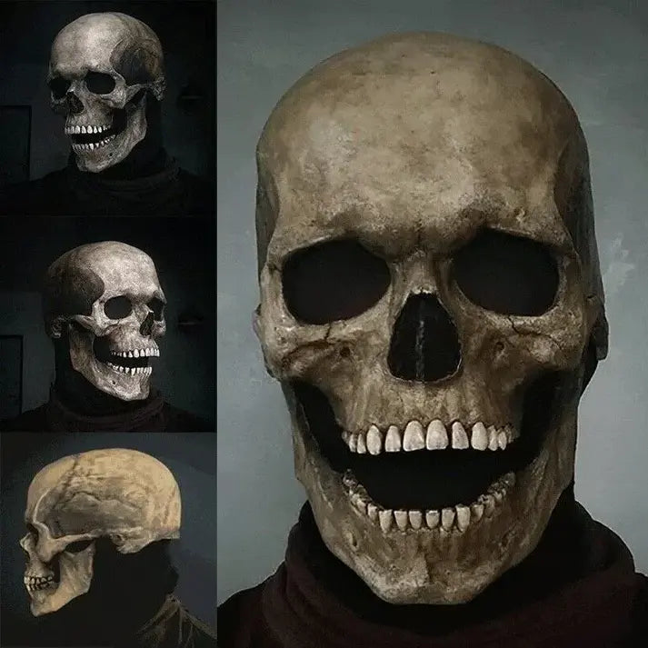 Realistic Skull Mask with Movable Lower Jaw and Full-Head Latex Construction, Unisex Veldora