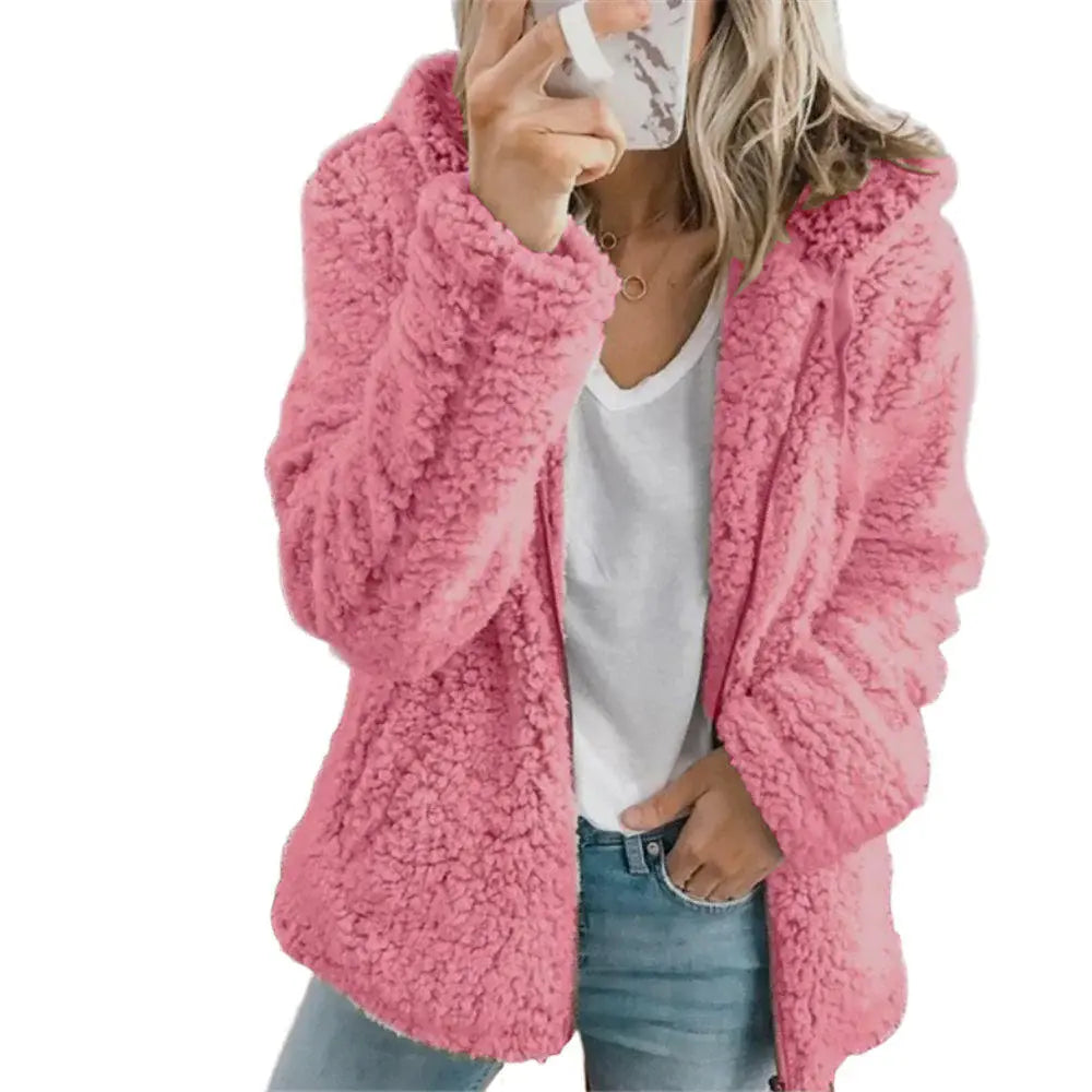 Teddy Fleece Coat with Front Pockets and Zipper, Relaxed Hip-Length Fit Veldora