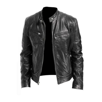 PU Leather Jacket with Zip Front and Soft Lining, Regular Fit for Men Veldora