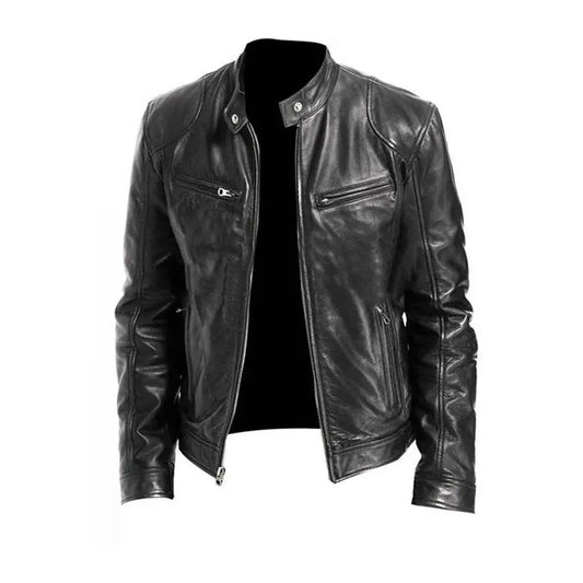 PU Leather Jacket with Zip Front and Soft Lining, Regular Fit for Men Veldora