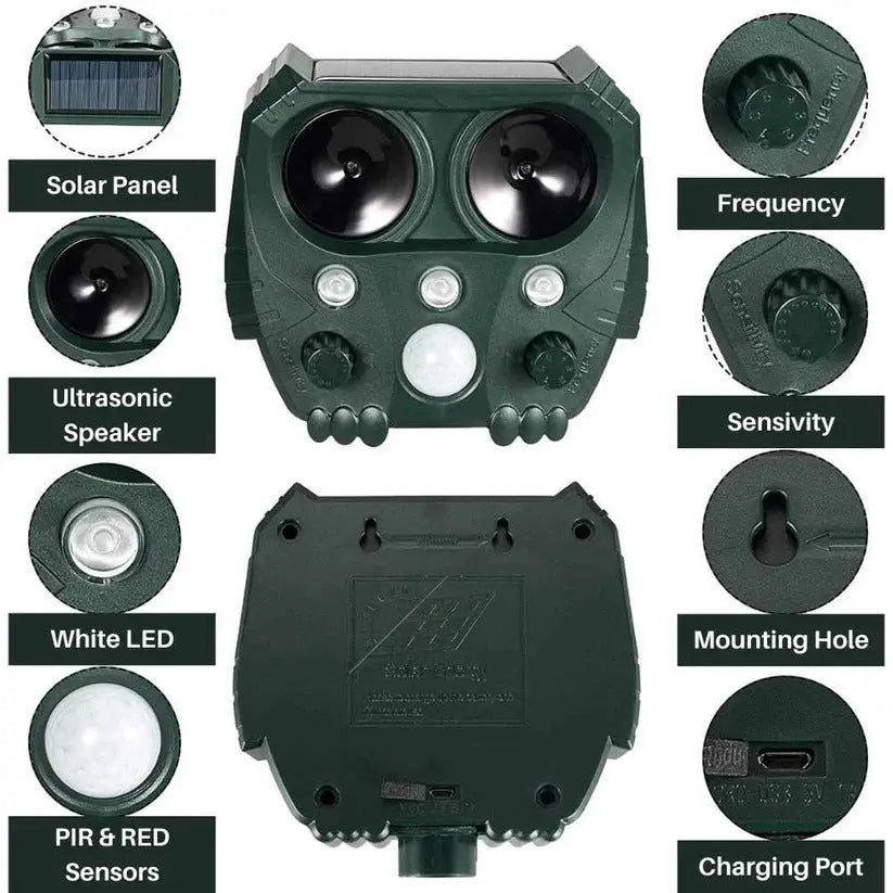 Ultrasonic Animal Repeller with Solar Power and Motion-Activated IR Light, 26-Foot Range Veldora