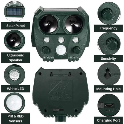 Ultrasonic Animal Repeller with Solar Power and Motion-Activated IR Light, 26-Foot Range Veldora