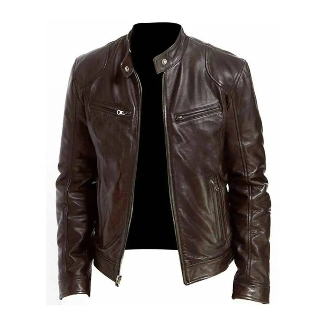 PU Leather Jacket with Zip Front and Soft Lining, Regular Fit for Men Veldora