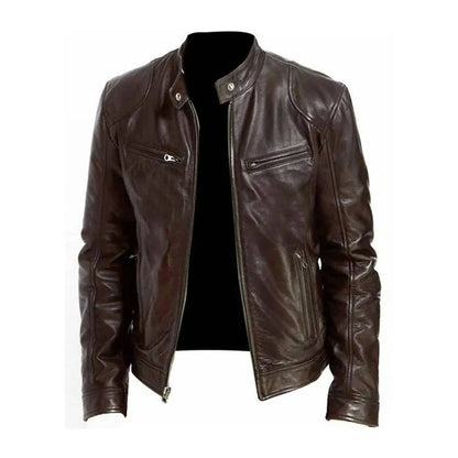 PU Leather Jacket with Zip Front and Soft Lining, Regular Fit for Men Veldora
