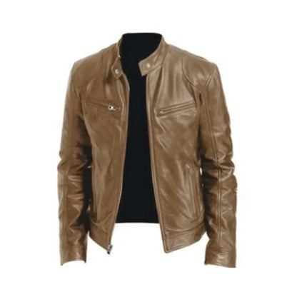 PU Leather Jacket with Zip Front and Soft Lining, Regular Fit for Men Veldora