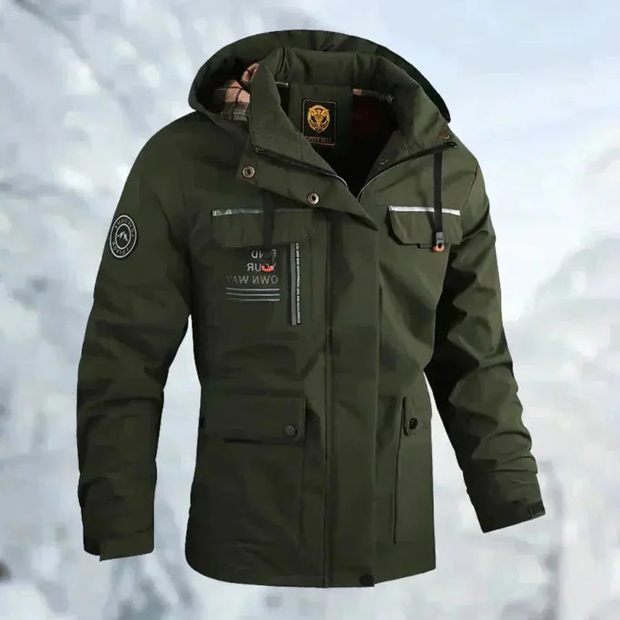 Men's Waterproof Jacket with Windproof Shell and Detachable Hood, Breathable Membrane Veldora