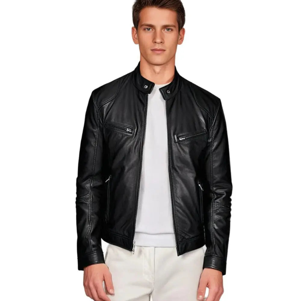 PU Leather Jacket with Zip Front and Soft Lining, Regular Fit for Men Veldora