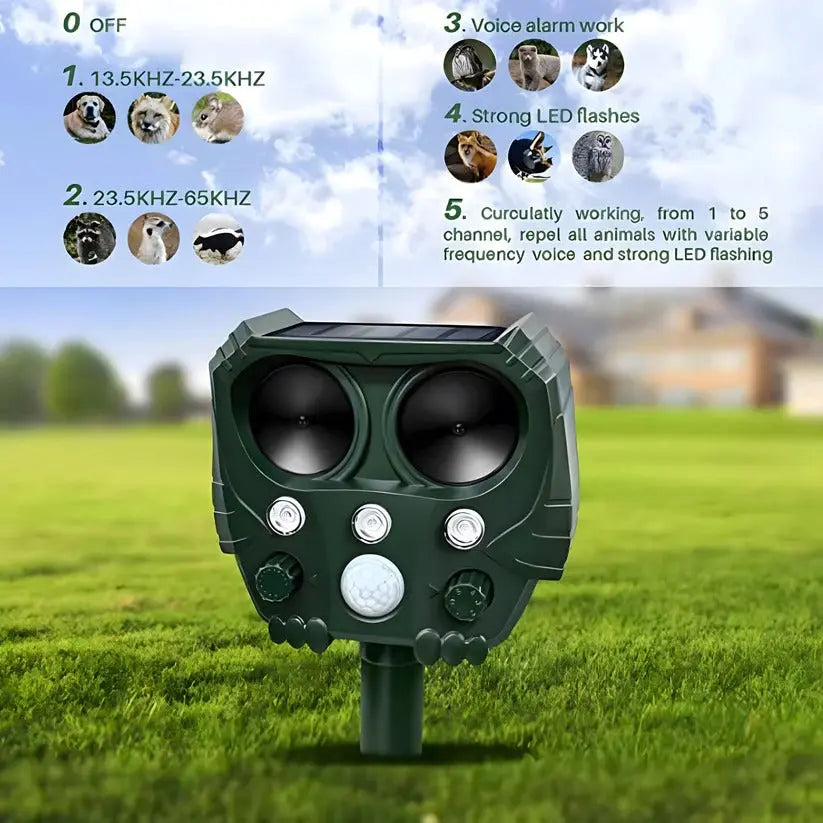 Ultrasonic Animal Repeller with Solar Power and Motion-Activated IR Light, 26-Foot Range Veldora