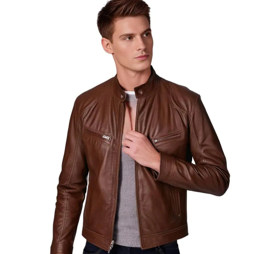 PU Leather Jacket with Zip Front and Soft Lining, Regular Fit for Men Veldora
