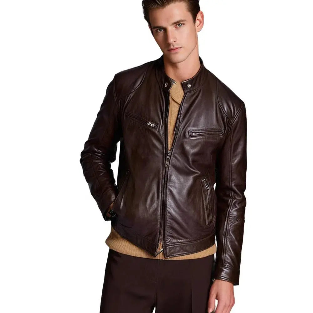 PU Leather Jacket with Zip Front and Soft Lining, Regular Fit for Men Veldora