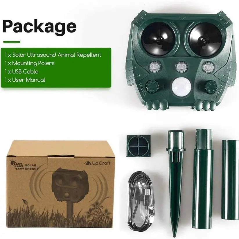 Ultrasonic Animal Repeller with Solar Power and Motion-Activated IR Light, 26-Foot Range Veldora