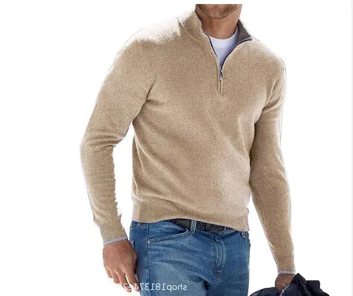 Cashmere Sweater with Zip Front and Tailored Long Sleeve Fit for Men Veldora