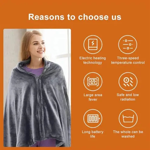 USB Heated Shawl with Rapid Heat and Multiway Wrap, Machine Washable Veldora