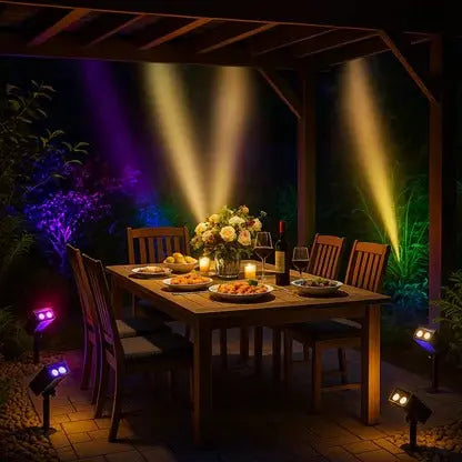 Adjustable Solar LED Spotlight with Zoom Lens and RGB Warm White Light, IP65 Weatherproof Veldora