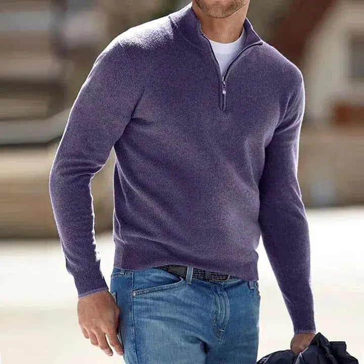 Cashmere Sweater with Zip Front and Tailored Long Sleeve Fit for Men Veldora