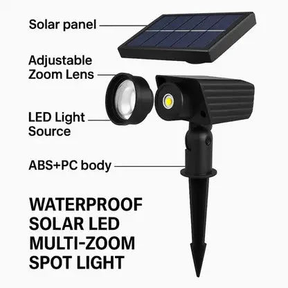 Adjustable Solar LED Spotlight with Zoom Lens and RGB Warm White Light, IP65 Weatherproof Veldora