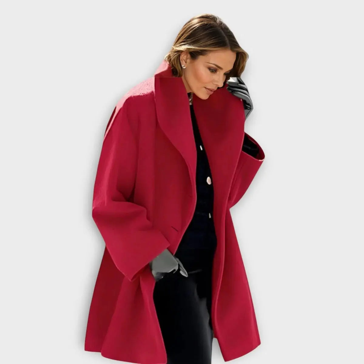 Women's Wool Coat with Windproof Outer and Plush Lining, Knee-Length Tailored Fit Veldora