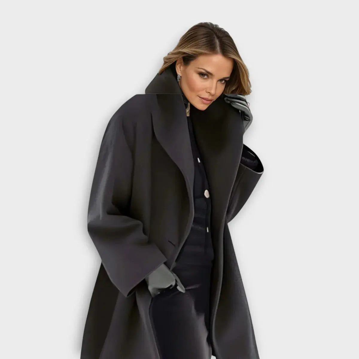 Women's Wool Coat with Windproof Outer and Plush Lining, Knee-Length Tailored Fit Veldora