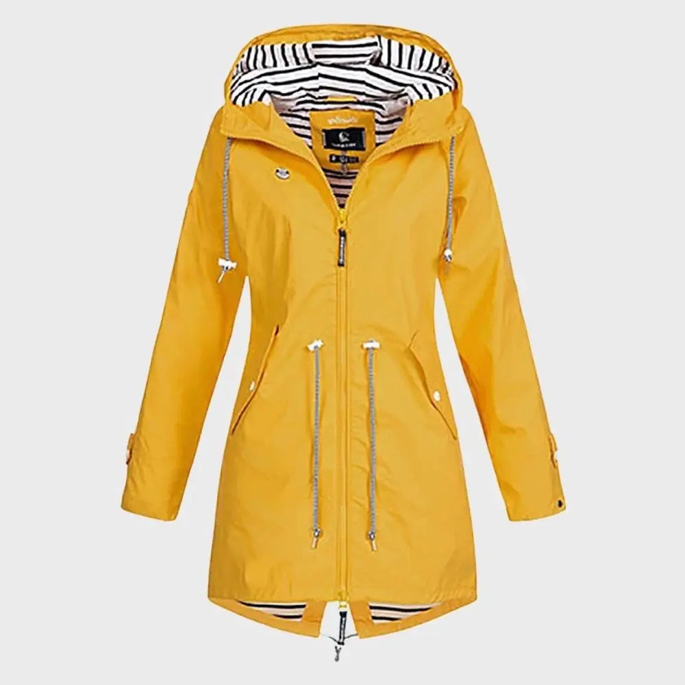 Women's Long Water-Repellent Rain Jacket with Adjustable Hood and Breathable Lining Veldora
