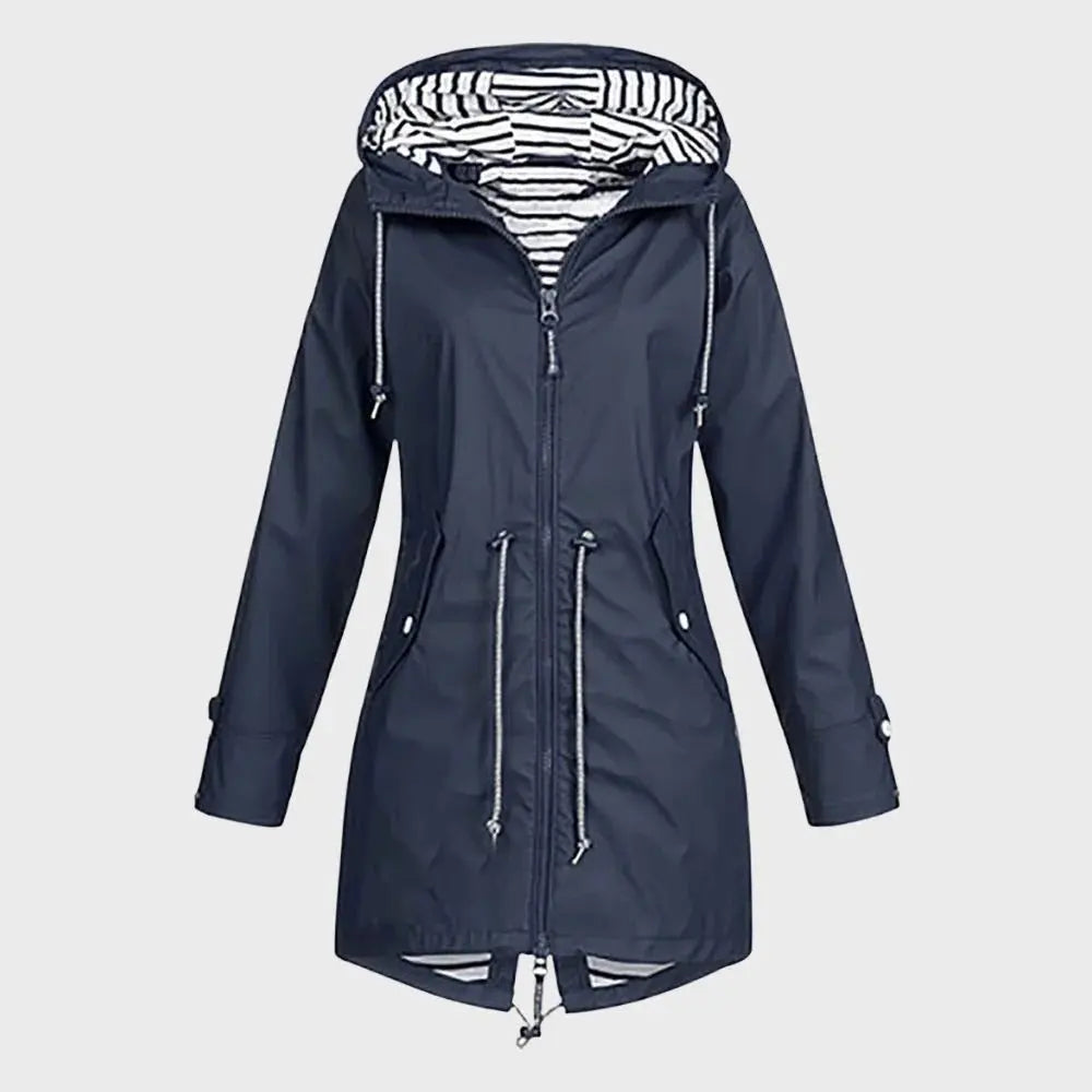 Women's Long Water-Repellent Rain Jacket with Adjustable Hood and Breathable Lining Veldora
