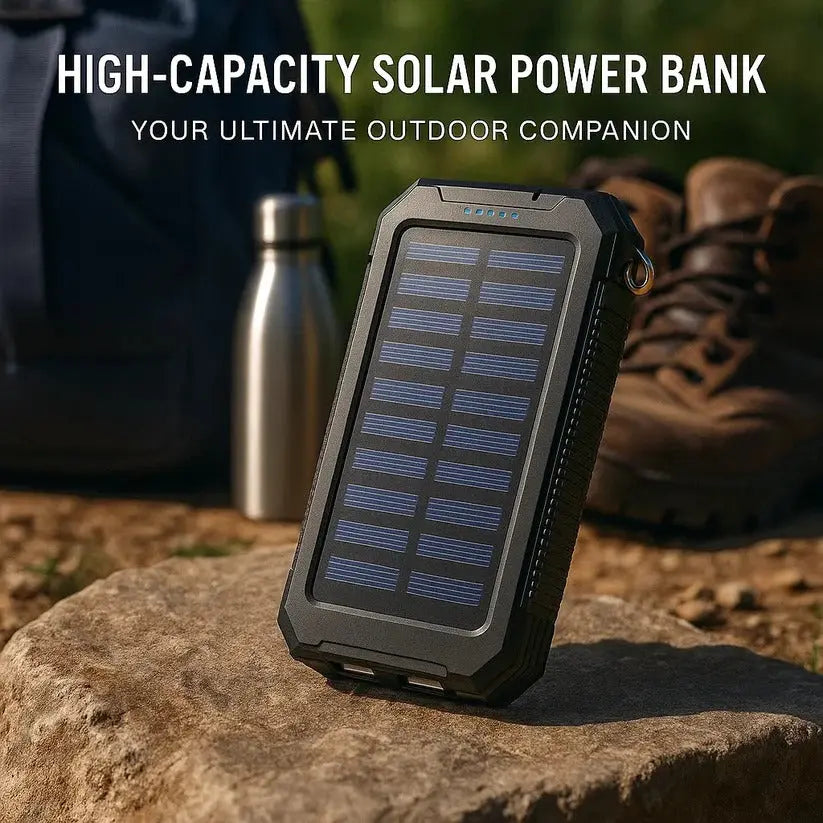 Solar Power Bank 500000mAh with Dual USB and Integrated LED Lights, Water Resistant Veldora