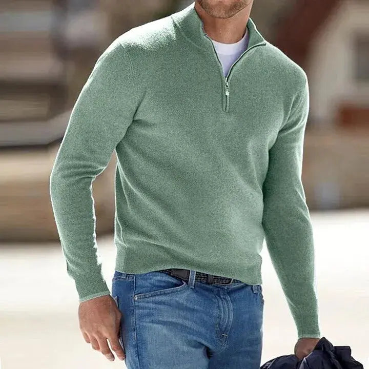 Cashmere Sweater with Zip Front and Tailored Long Sleeve Fit for Men Veldora