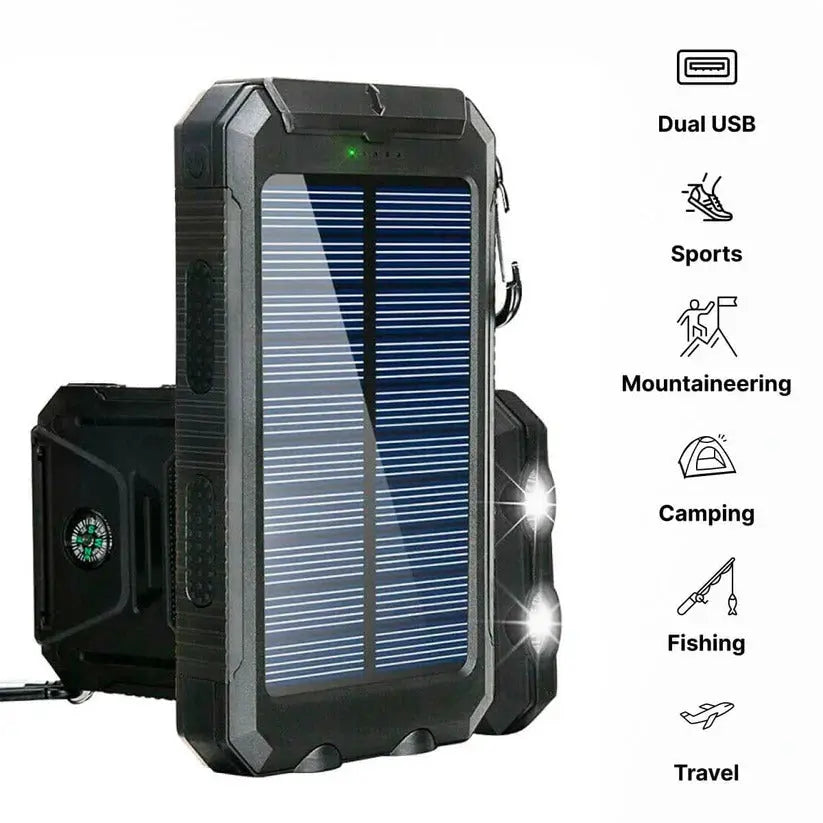 Solar Power Bank 500000mAh with Dual USB and Integrated LED Lights, Water Resistant Veldora
