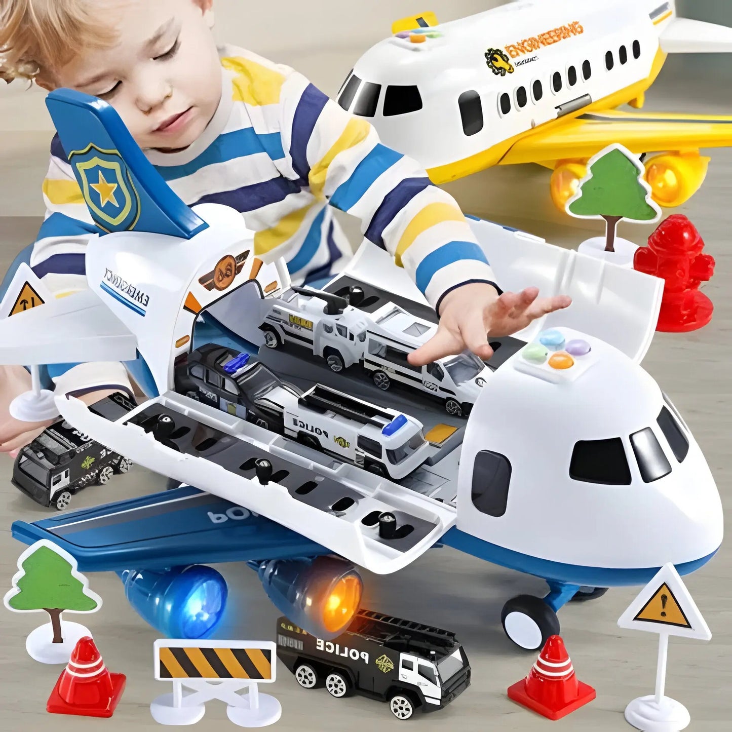 Toy Airplane Playset with Lights, Sound and Accessory Vehicles, 20 Pieces Veldora