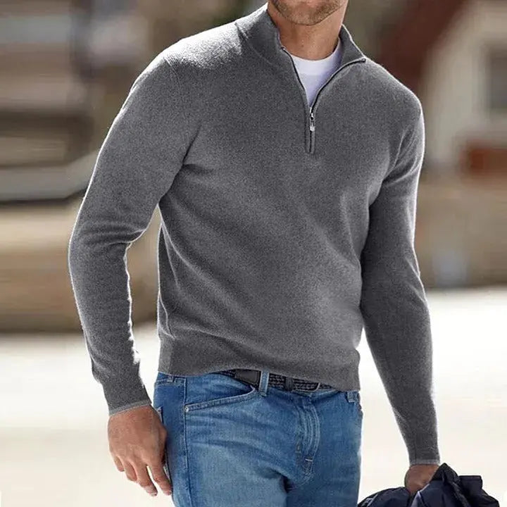 Cashmere Sweater with Zip Front and Tailored Long Sleeve Fit for Men Veldora