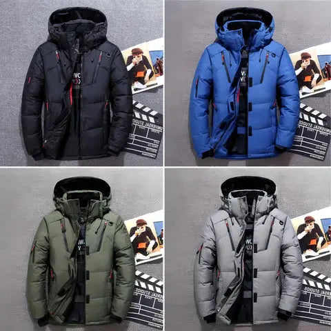 Insulated Jacket with Adjustable Hood and Multiple Zippered Pockets, Water-Resistant Shell Veldora