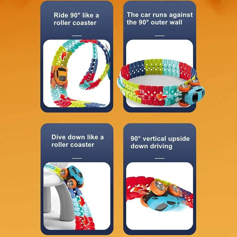 Kids Glow Race Track with Flexible Snap Segments and LED Car, USB Rechargeable Veldora