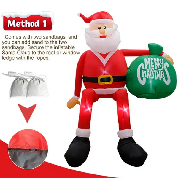 Eight-Foot Climbing Santa Inflatable with Integrated LED Lighting and Anchoring Kit Veldora