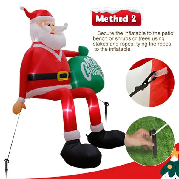 Eight-Foot Climbing Santa Inflatable with Integrated LED Lighting and Anchoring Kit Veldora