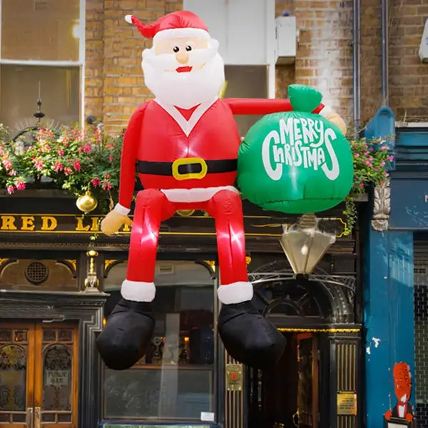 Eight-Foot Climbing Santa Inflatable with Integrated LED Lighting and Anchoring Kit Veldora