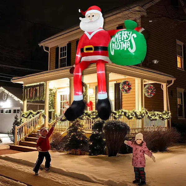 Eight-Foot Climbing Santa Inflatable with Integrated LED Lighting and Anchoring Kit Veldora