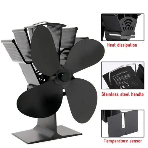 Heat-Powered Stove Fan with Quiet Auto Speed and Anodized Aluminum, 4-Blade Veldora