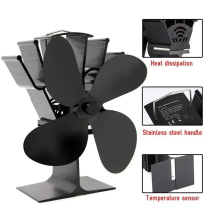 Heat-Powered Stove Fan with Quiet Auto Speed and Anodized Aluminum, 4-Blade Veldora