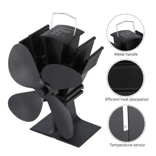 Heat-Powered Stove Fan with Quiet Auto Speed and Anodized Aluminum, 4-Blade Veldora